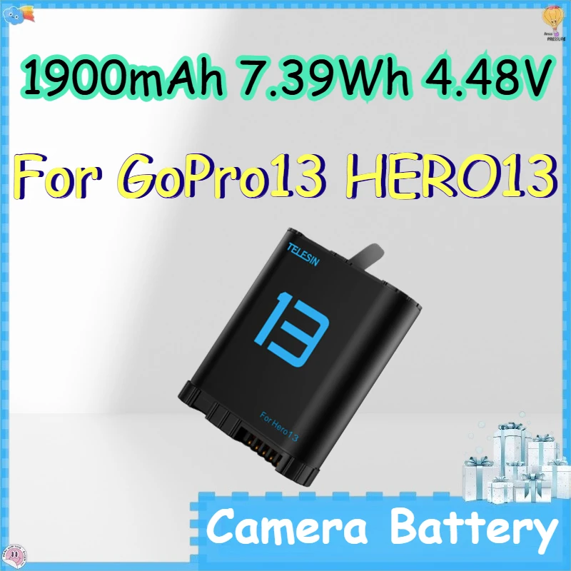 1900mAh 7.39Wh 4.48V Camera Battery for GoPro13 HERO13 Double-arc Fully Decoded Battery with Long Battery Life