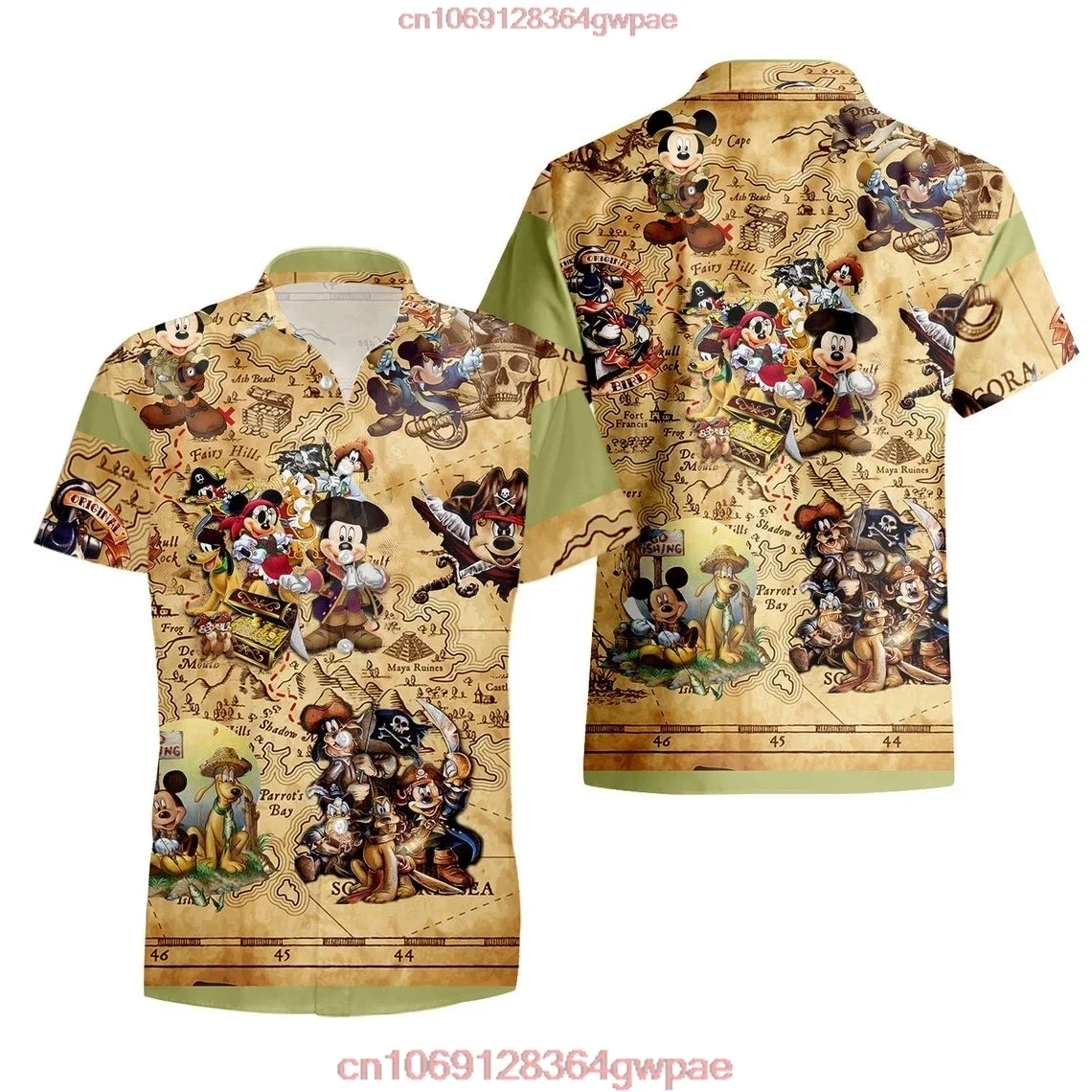 Disney Mickey Treasure Hunt Hawaiian Shirt Men's Mickey Mouse Hawaiian Shirt Disney Aloha Shirt Fashion Short Sleeve Shirt