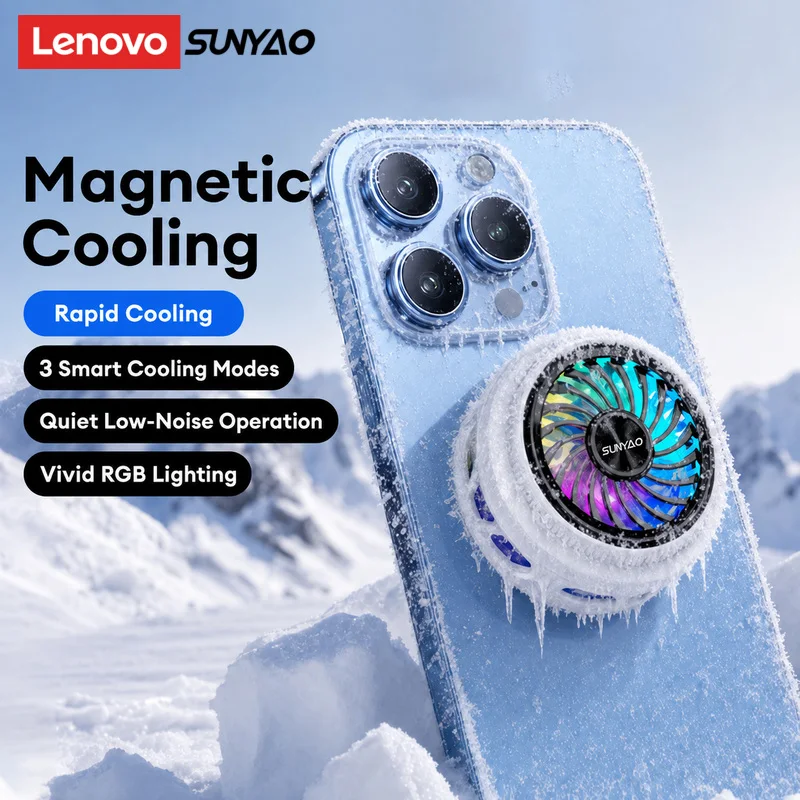 Lenovo SR006 Magnetic Phone Cooler Digital Display RGB Light AI Temperature Control Semiconductor Freeze Cooling for Gaming Live