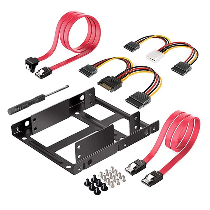 Dual SSD HDD Mounting Bracket 3.5 To 2.5 Internal Hard Disk Drive Kit Cables 2.5 Hard Disk Drive To 3.5 Bay Tray Caddy