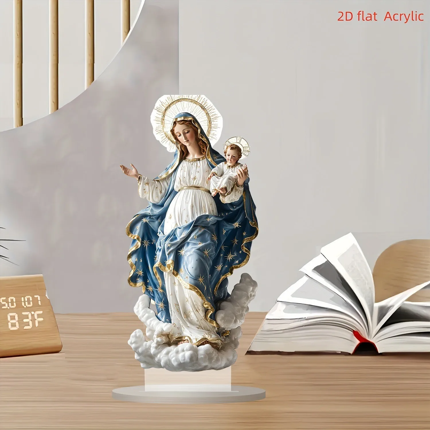5TG kaevixdio Virgin Mary Statue Christmas Scene Decorative Ornament with Infant Jesus Desktop Display