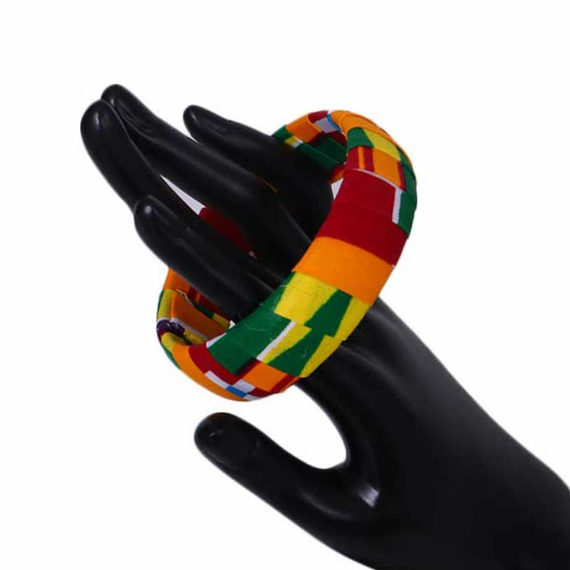 Brazaletes con estampado africano Ankara Kente para mujer, brazaletes de madera redondos Bazin Richi de 7cm de ancho con estampado africano Wya06