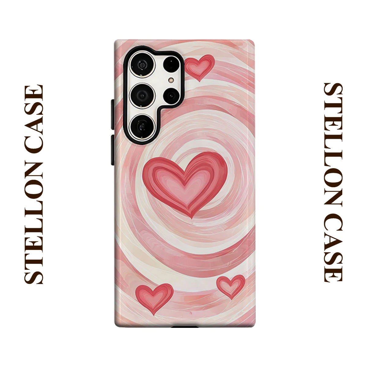 Pink Swirl Heart Glossy Double Layer Shockproof Phone Case For Samsung Galaxy S25 Ultra S24 Plus S23  Ultra Hard Back Cover