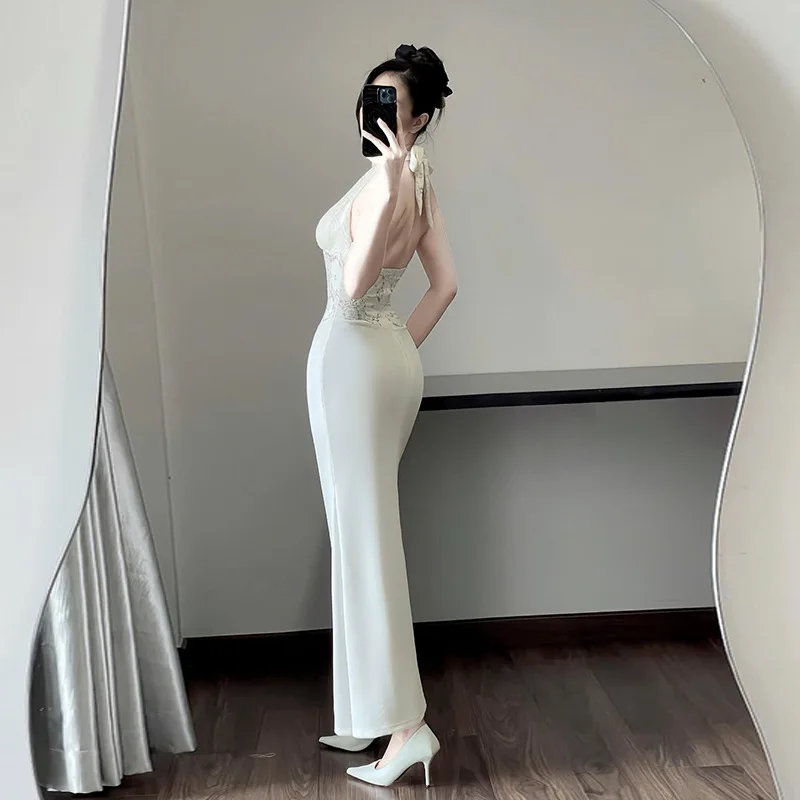 Abiti lunghi da donna eleganti estivi Abiti da festa sexy in pizzo appesi Abiti da festa Donna Vestido Con Corsetto Abiti da sposa