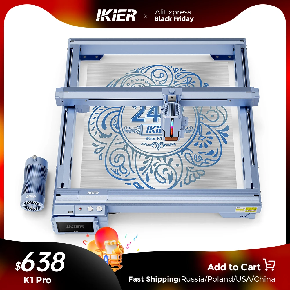 iKier K1 Pro 24W Laser Engraving Machine DIY CNC Laser Engraving Cutting Engraving Fixed-Focus Ultra-Fine Laser