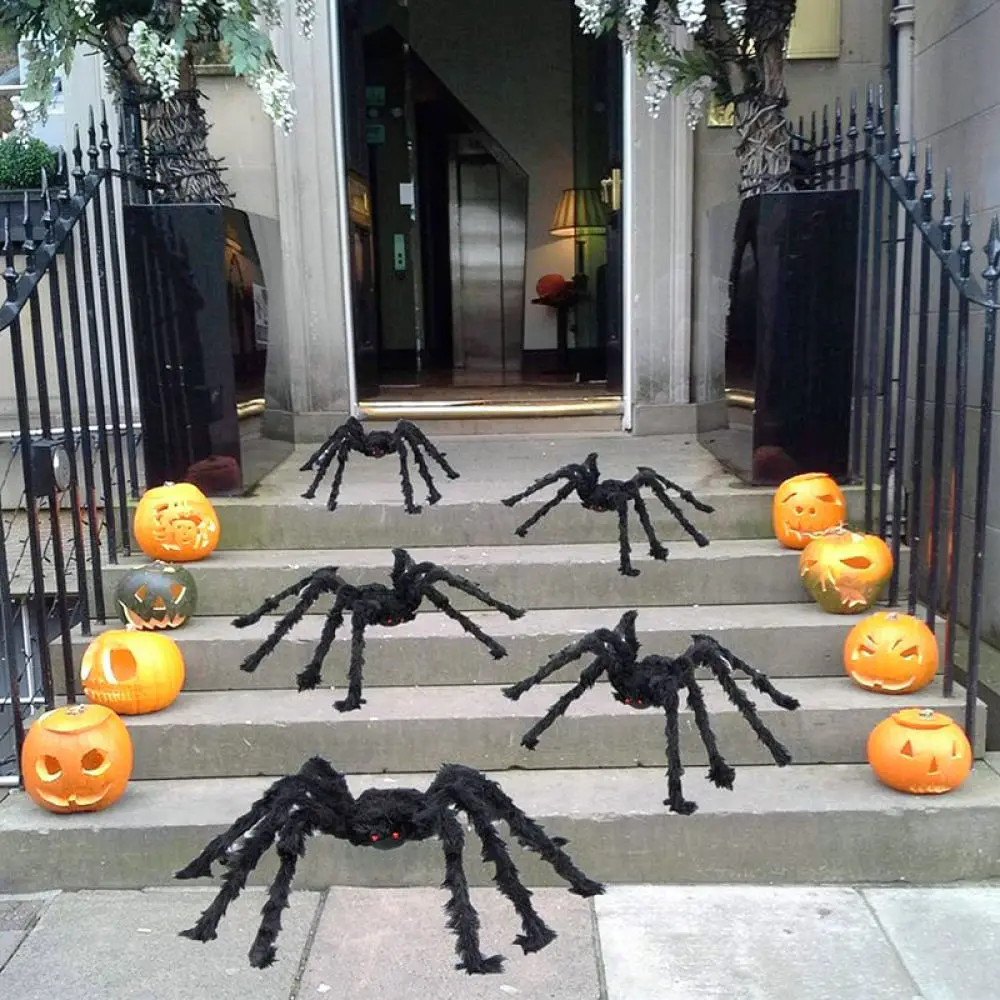 Halloween Decor Big Fuzzy Black Spider Realistic Scary Prop For Outdoor Lawn Porch Backyard Indoor Festival Ornament Item