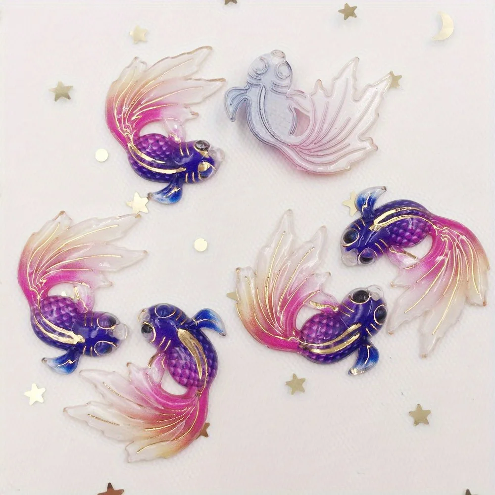 Colorful Acrylic 10/20pcs Goldfish Flat Back Rhinestone Ornaments - 1 Hole Pendant DIY Wedding Applique Crafts Jewelry Making Su view 6