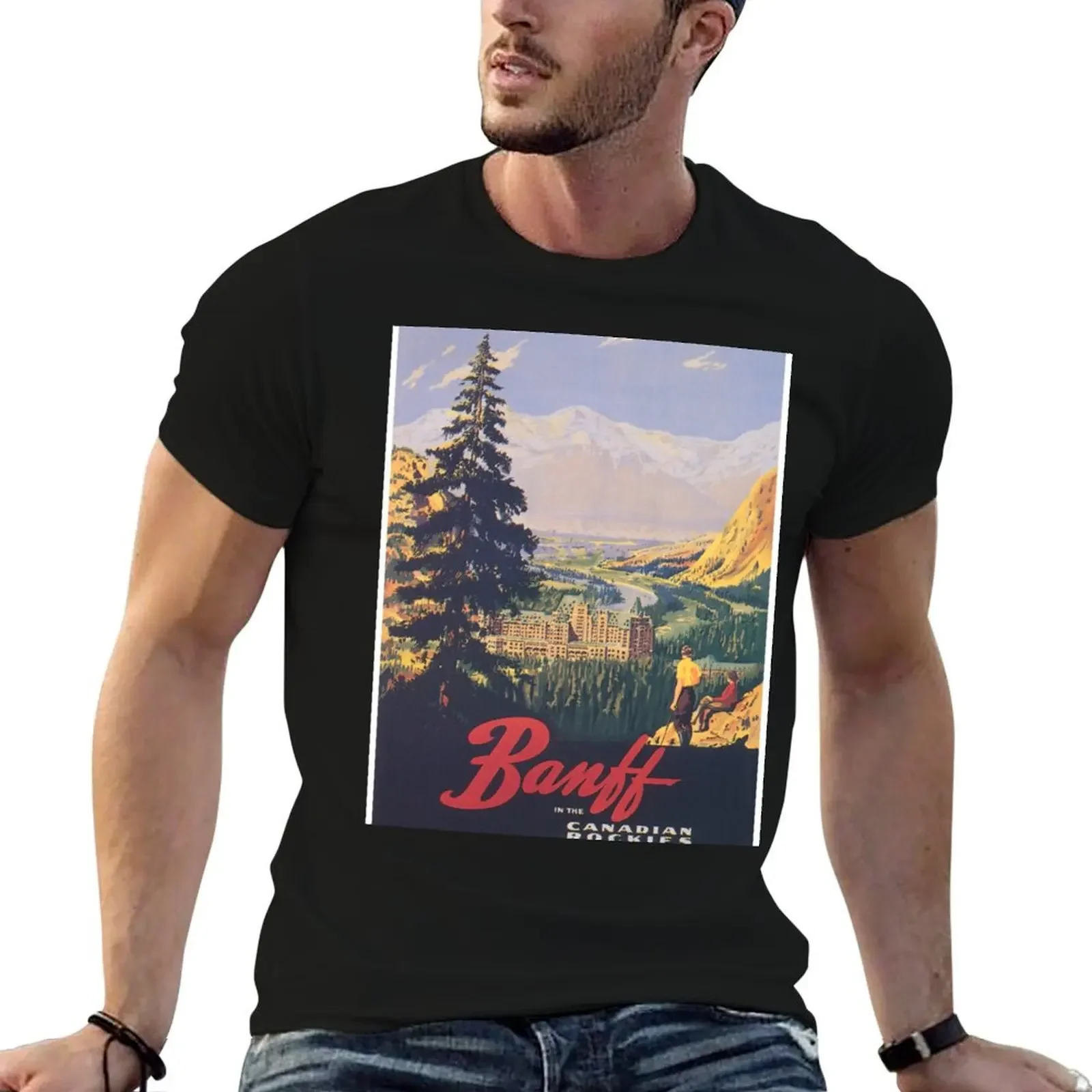 

Banff Canada Print, Canadian Rockies Print, Vintage Canada Travel Poster T-Shirt oversized graphic tee Man t-shirt mens clothes