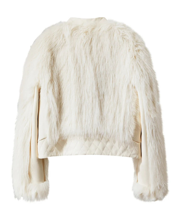 AMII 2026 Winter New Fur Jacket Solid Color Modern Warm Outerwear V-neck Imitation Fur Loose Spliced PU Top Female 12424012