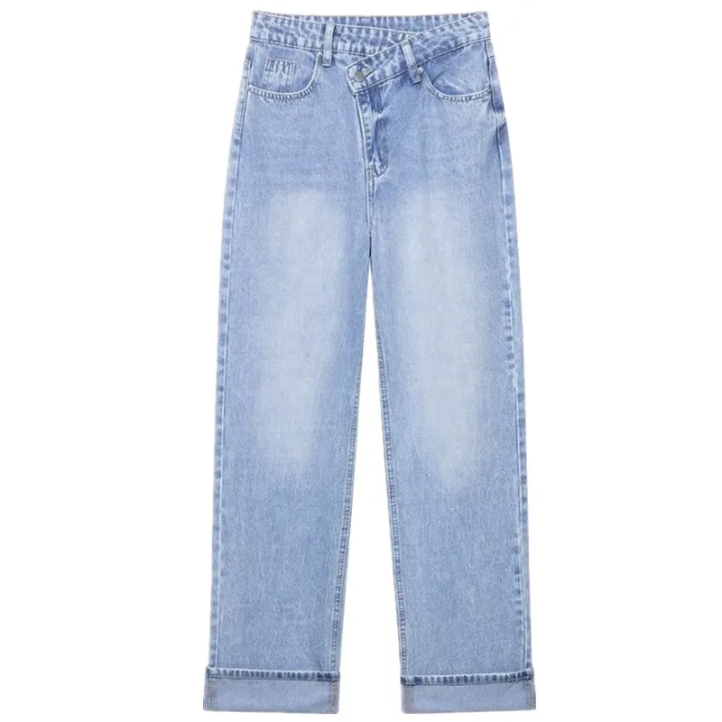 Summer 2025 High Waist Straight Leg Jeans Women's Faion New Arrival Versatile Double Flap Long Pants Casual Zipper Sle