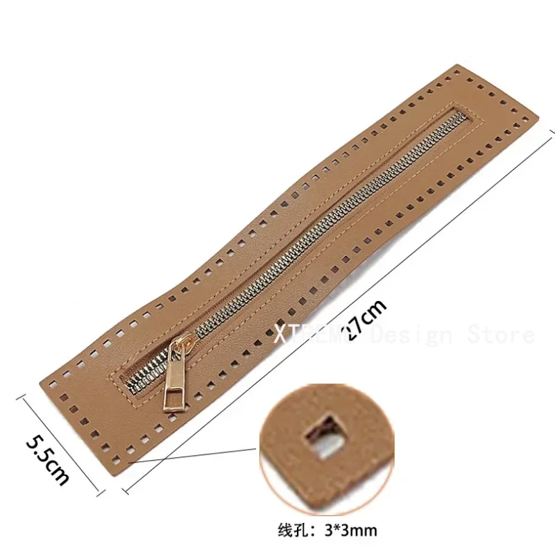 Cremallera de cuero de 27cm de largo, accesorio de costura, útil para bolso de ganchillo, herrajes para bolso