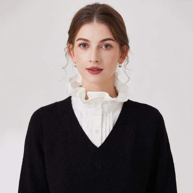 Mulher blusa topos plissado renda gola falsa camisola camisa decorativa colar falso destacável colar roupas acessórios
