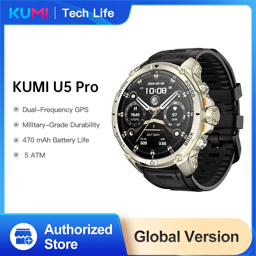 

KUMI U5 Pro 1.43″ AMOLED Screen GPS Smart Watch Bluetooth Call Heart Rate Measurement Oximetry Outdoor 100+ Sport SOS Men Women