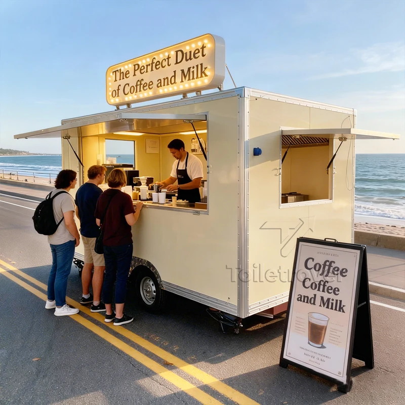 

Collapsible Outdoor Street Mobile Food Trailer Fiberglass Food Truck Colorful Food Truck Trailer with Sitting Area