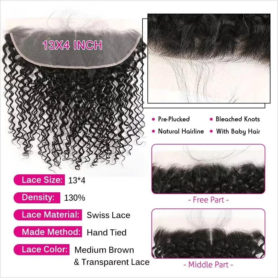 Kinky Afro Curly Deep Wave Bundle With Closure Frontal HD Transparent Virgin Human Hair 3/4 Bundle Hair Weav Deal Hair Extension image 4