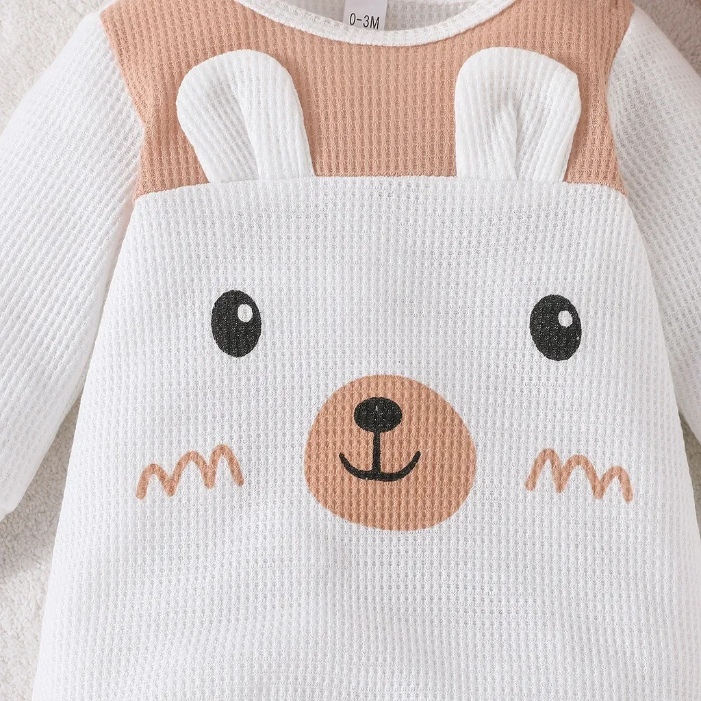 Unisex Newborn Onesies Romper 0-18 Months Toddler Clothing Infant Long Sleeve Cartoon Cute Bear Ears Hat Jumpsuit