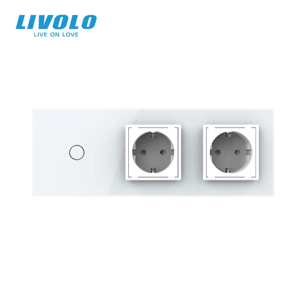 Livolo EU Standard, New Power Socket, AC 220~250V,Crystal Glass Outlet Panel, 2Gang Wall Sockets with Touch Switch,Free Shipping