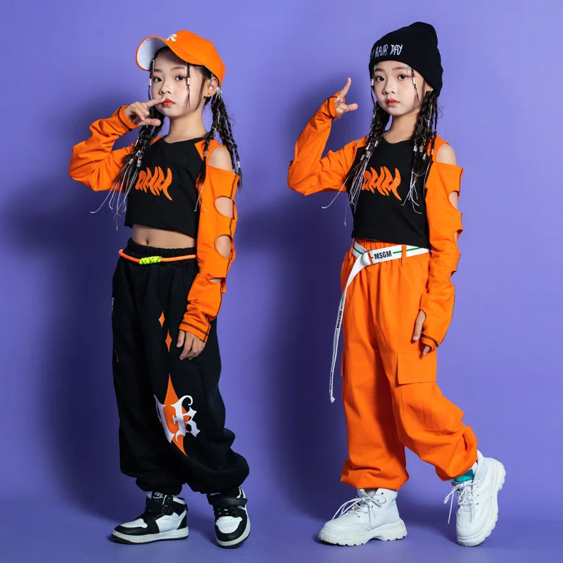 Hip Hop Street Dance Clothes for Kids Crop Top Cargo Pants Jazz Dance Wear Modern Dance Hiphop Practice Clothes Festival Outfits