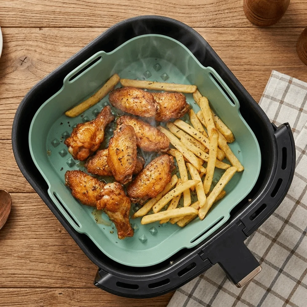 

Square Air Fryer Baking Pan High Temperature Resistant Multi-color Non-Stick Silicone Liner Flexible Reusable