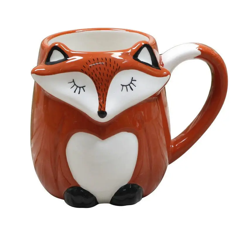 330ml Ceramic Fox Coffee with Lid Cartoon Animal Decoration Couple Drinking Cup Simple Breakfast Mug Afternoon Camellia Tea Cup