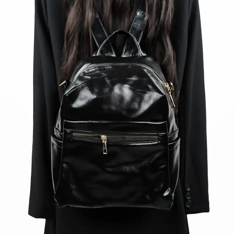 

Европейский/американский модный ретро-рюкзак из лакированной кожи с блестящей поверхностью, простой и повседневный универсальный дорожный рюкзак большой вместимости