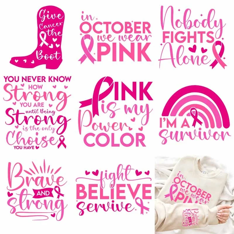 

Pink Ribbon Design Fights DTF Stickers For Clothing Heat Transfer Iron On T-Shirt Sticker Vinyl Washable Transfer Print