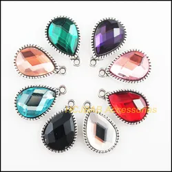 16Pcs Tibetan Silver Tone Retro Teardrop Mixed Crystal Charms Pendants 13x19.5mm