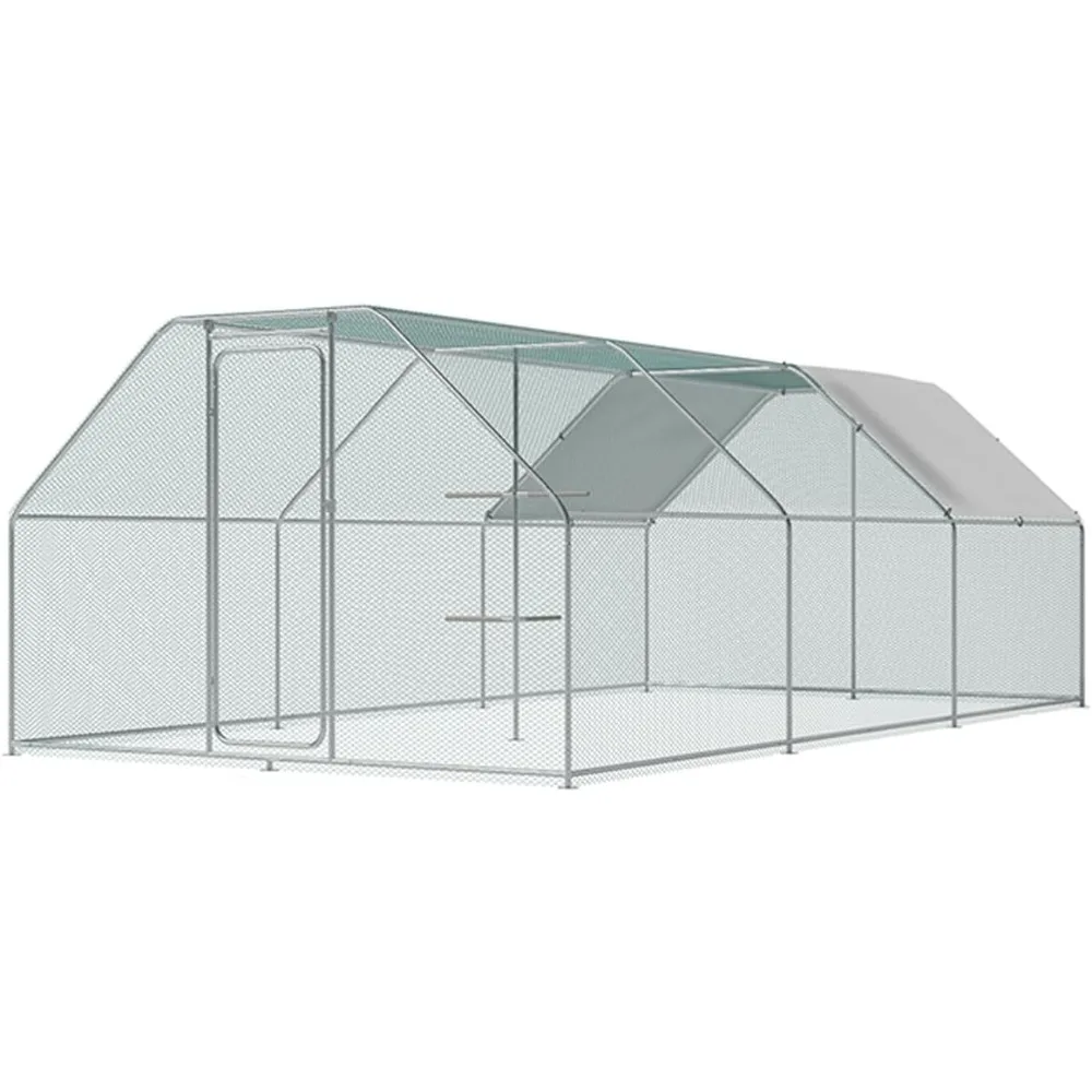 

Chicken Coop Large Metal Chicken House/Pen with Climbing Frame for 15-20 Chickens, Outdoor Walk-in Poultry Cage Flat Shape for D