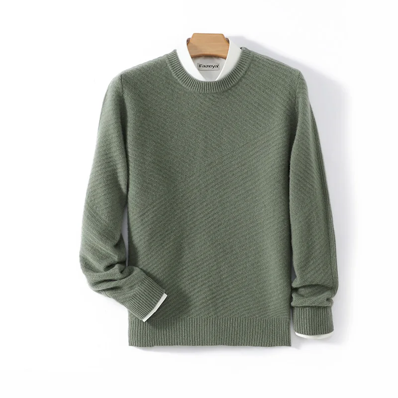 

Light Twill 100% Pure Wool Men's Sweater Autumn Winter Warm Round Neck Pullover Loose Knitted Base Shirt Men's Clothing