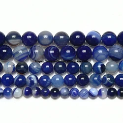 Natural Stone Lapis Lazuli Color Stripes Agate Round Loose Beads 6 8 10 12MM Pick Size For Jewelry Making