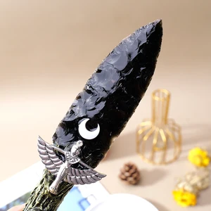 سكين الكريستال السج الطبيعي ، خنجر النينجا الأسود ، الأحجار الكريمة للطاقة المصقولة ، جمع هدية الكريستال ، الدعائم ، 1 قطعة أعلى 8 مبيعات سكين حجر السج - رقم 7