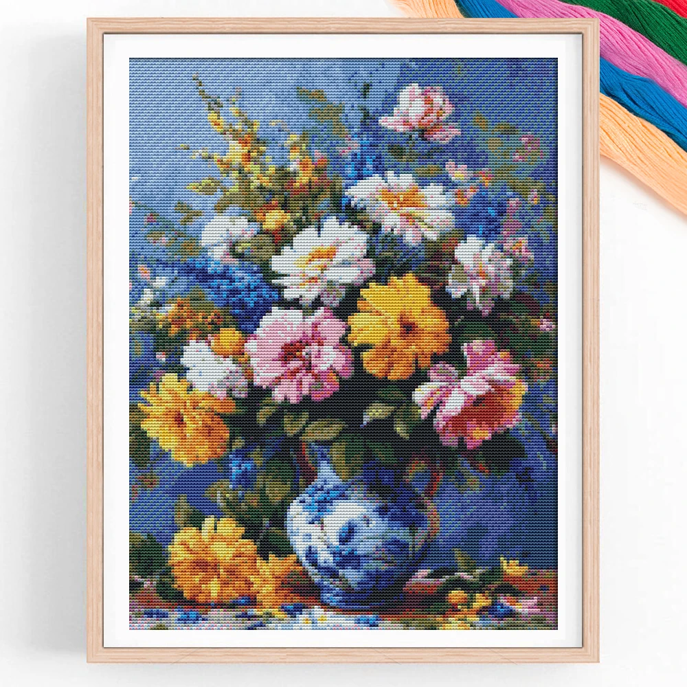 DIY Kreuzstich-Gänseblümchen-Vase Komplettset Stickerei-Blumen Einzigartiges Weihnachtsgeschenk Moderne Heimdekoration