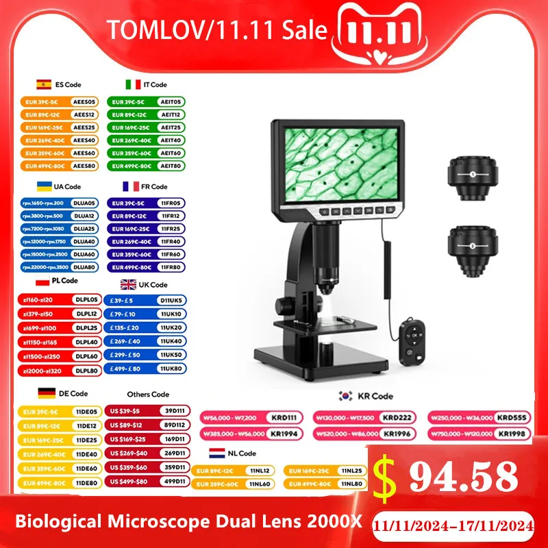 Microscópio Biológico de Lente Dupla com Controle Remoto Microscópios Digitais para Estudo de Solda 2000x Ips Hd1080p