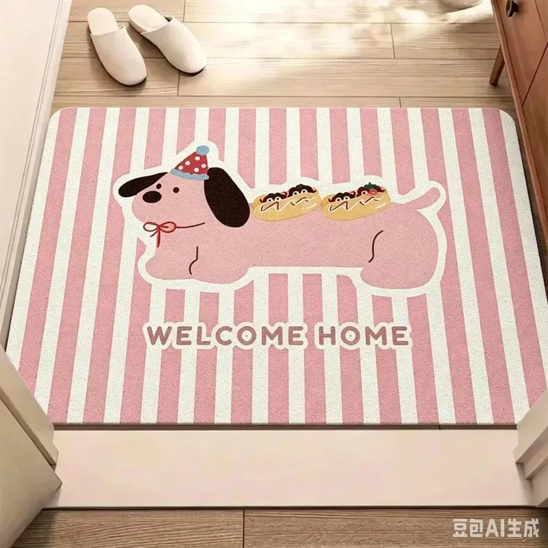 Cute Dachshund Welcome Home Doormat Striped Wiener Dog Front Door Mat Funny Sausage Puppy Entryway Rug Pet Lover Gift Mat