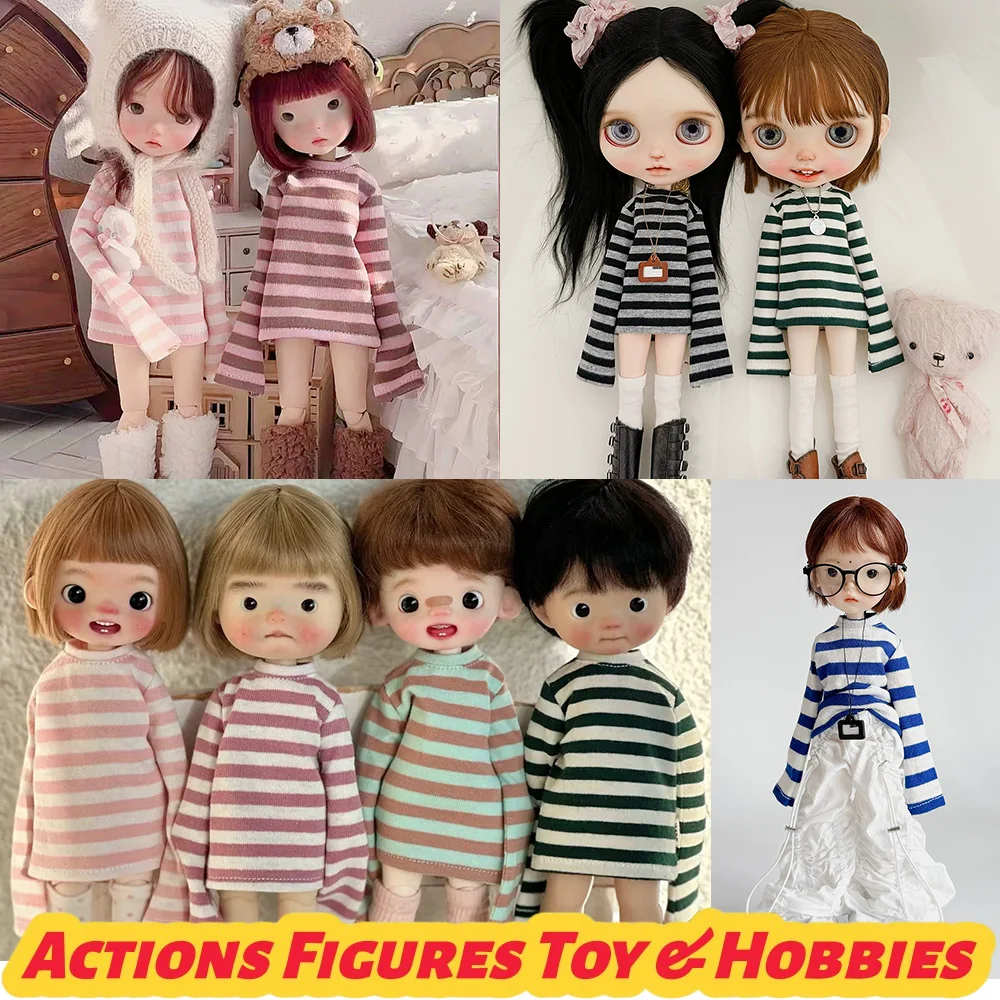 1/6 BJD Puppen Klassisches Gestreiftes Langarm-T-Shirt Lässiger Pullover für Azone ob22 Blyth Actionfiguren Spielzeug