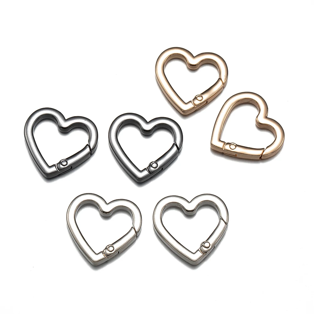 5pcs Metal 21/25/29mm Heart Shape Spring Clasps Openable Carabiner Keychain Bag Clips Hook Chain Buckles Connector Accessories