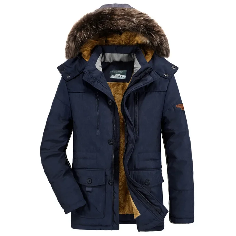 

2023 New Men's Cotton Coat Winter Plush Thickened Mid length Cotton Coat Men's Outer Coat Plus Size Cotton Coat