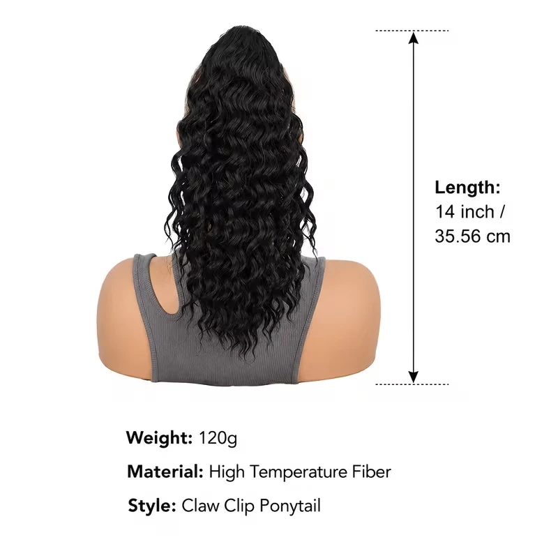14Inch Synthetic Short Deep Curly Ponytail Hair Extension Claw Clip Fluffy Fake Hairpiece for Women Daily Party Hairstyle