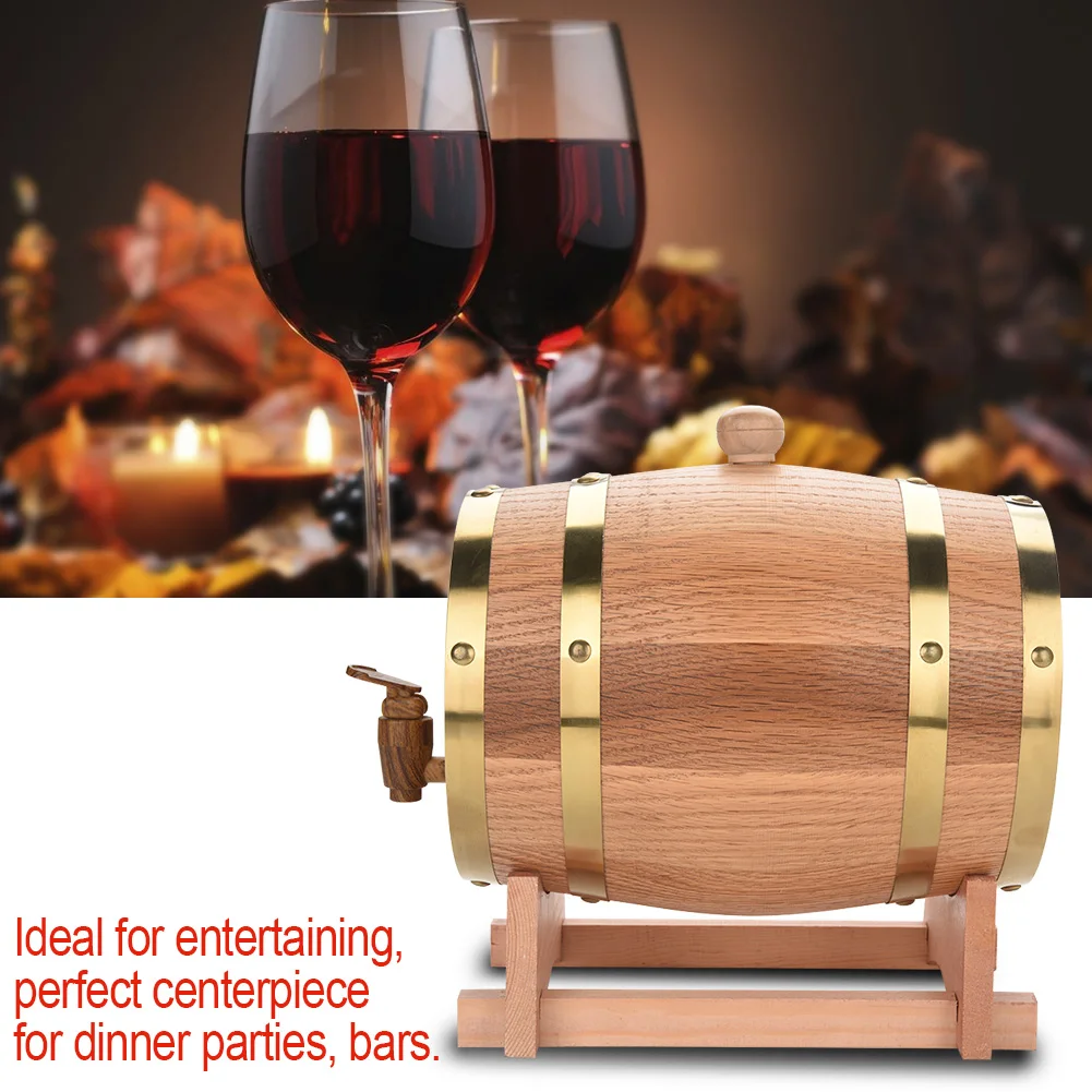 3L Vintage Wood Oak Timber Wine Barrel Dispenser for Whiskey Bourbon Tequila