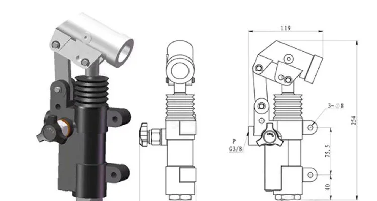 Hydraulic system manually depresses manual pump 20CC single action.