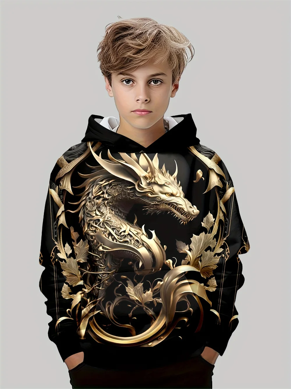 

Kids Clothes Boys 3D Printed Cool Golden Dragon Boys Hoodie Fashion Long Sleeve Tracksuit Top Perfect Spring Autumn Kids Clothes