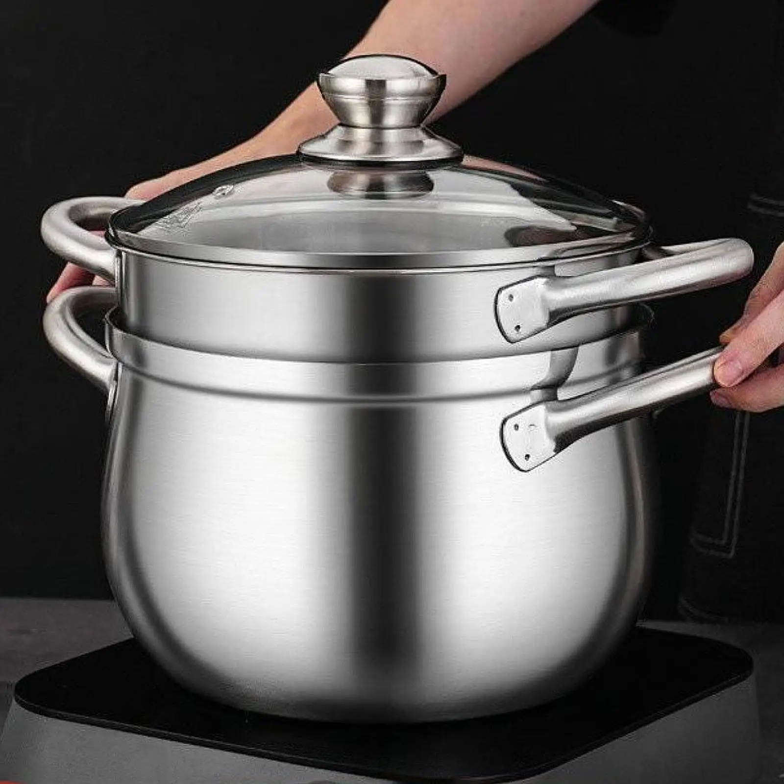 Stainless Steel Soup Pot Stew Pot Household Thickened Anti Overflow Double Ear Drum Shaped Special High Soup Pot 20cm/22cm/24cm