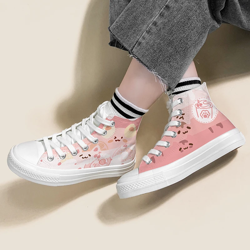 Amy e Michael Sweet Lovely Pink scarpe di tela dipinte a mano Kawaii Girls studenti Sneakers Casual High Top donna Plimsolls piatti