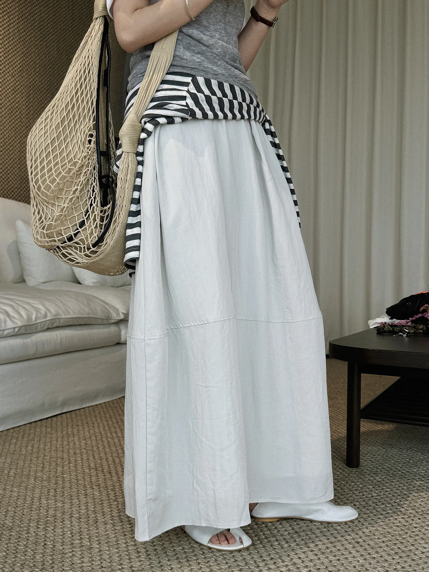 

Spring and summer casual solid color elastic waist A-line skirt loose and slimming long skirt for women