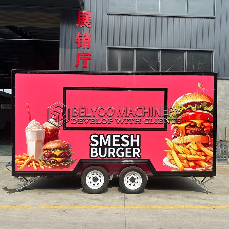 

Belyoo Fully Equipped Fast Food Trailer Mobile Kitchen Food Truck Street Side Outdoor Ice Cream Food Cart for Commercial Use