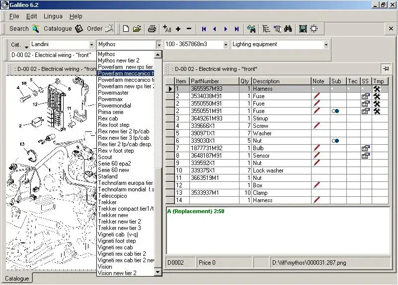 Landini 7.3 Galileo electronic spare parts identification catalog