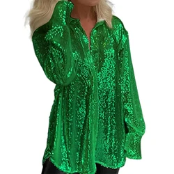 Women's Y2K Sequin Button Down Shirt Blouses Long Sleeeve Sparkle Glitter Top Fashion ropa mujer verano 2022 Top Elegant Clothes