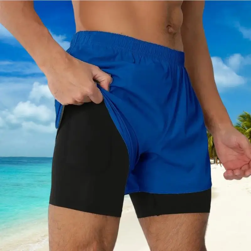 

Gym Men's Running Shorts Quick-drying Fitness Black Double Layer Shorts Men Sport Workout Training Bodybuilding Short Pants Man