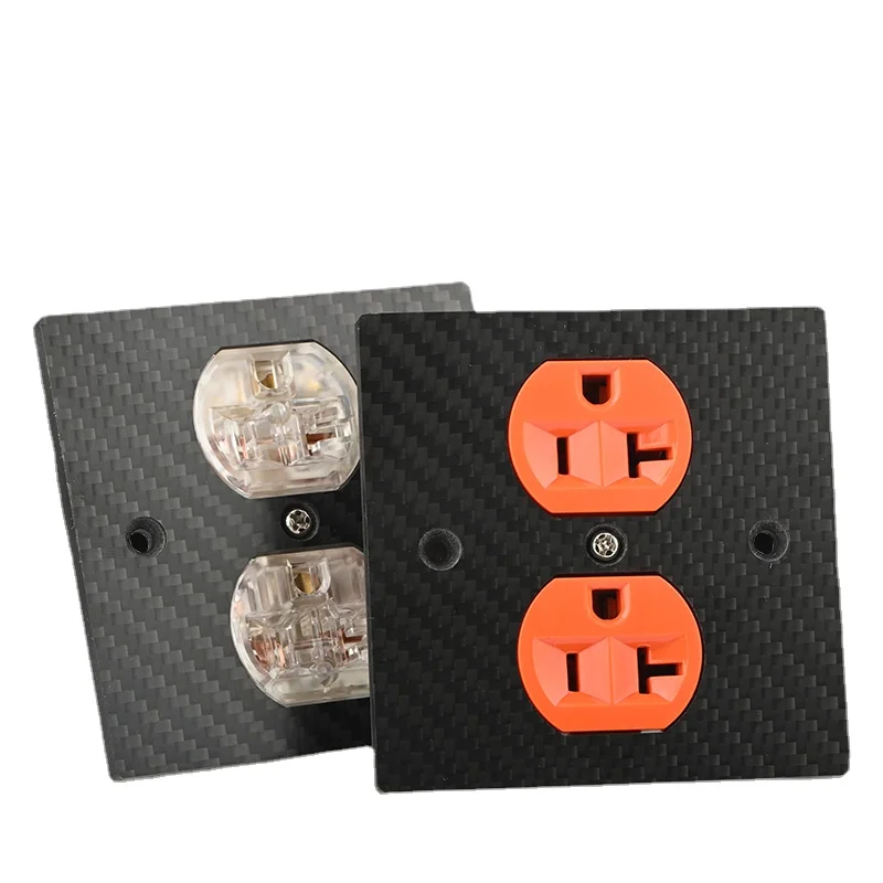 Hi-End HiFi Audio Red Copper Power Socket 2 Holes Wall US Plug Carbon Fiber Bottom Box 86mm*86mm