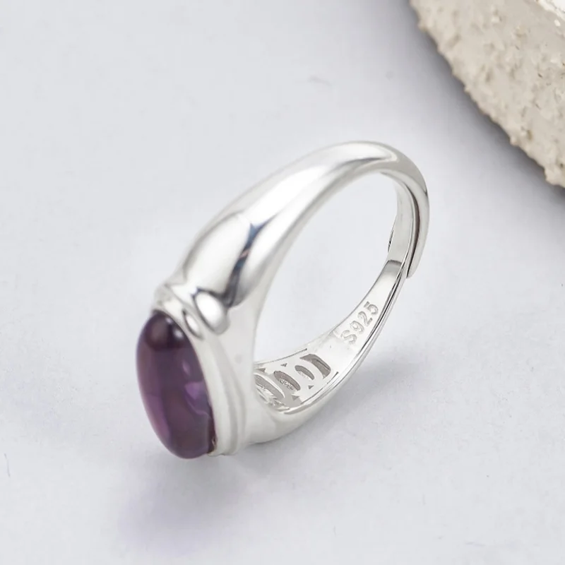 S925 فضة خواتم للنساء الرجال العرقية نمط عيون الحصان على شكل مطعمة الجمشت الطبيعي مجوهرات الأزياء بالجملة #4